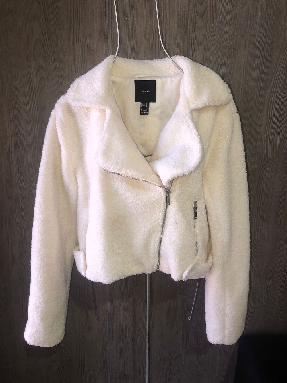 Forever 21 Cream Teddy Sherpa Moto Jacket